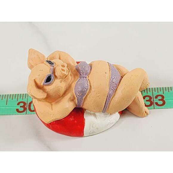 Pig In Bikini On The Beach Figurine Piglet Piggy Resin 3" Year 90s Pig Lover - Picture 12 of 12